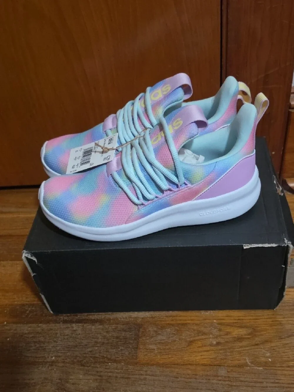 NWT adidas Kids LITERACER Adapt 7.0K Pastel Tie-Dye Sneakers - Size 6
